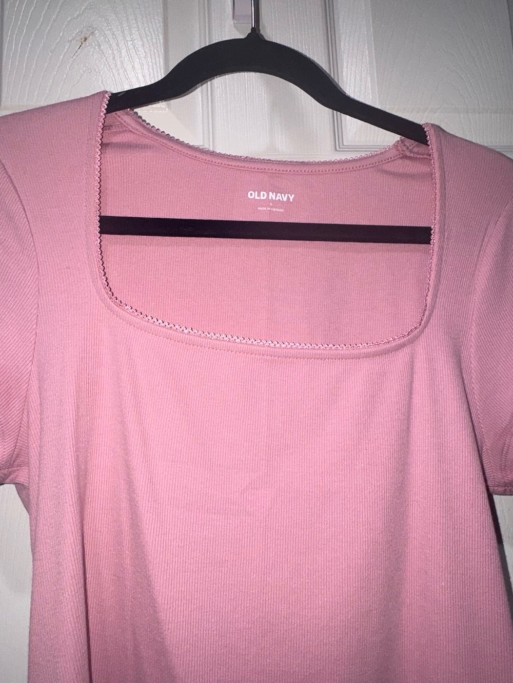 Old Navy Pink Square Neck Ribbed Short Sleeve Top